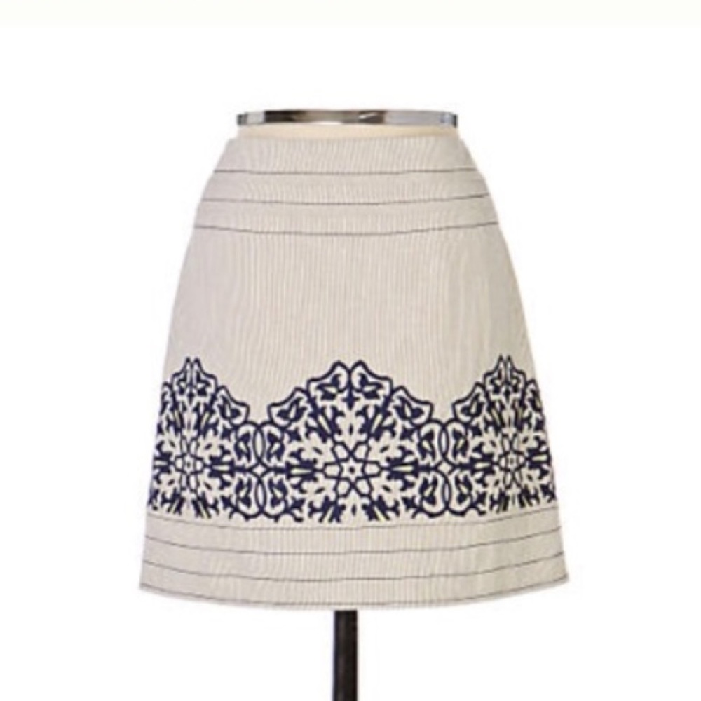 Anthropologie Floreat embroidered striped skirt
